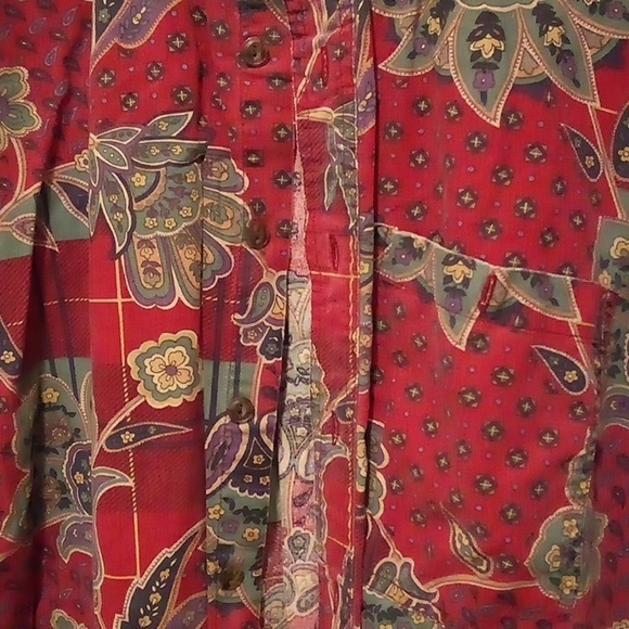 Chaps Ralph Lauren Red Floral Short Sleeve Shirt - Size L - Picture 2 of 6
